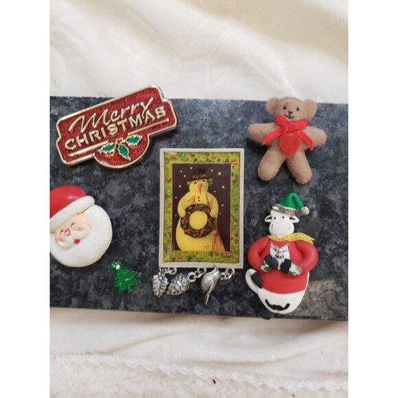 Vintage Christmas Brooch Pin Lot of 5 Santa, ear Tree, Dangeling Cow - Picture 2 of 15